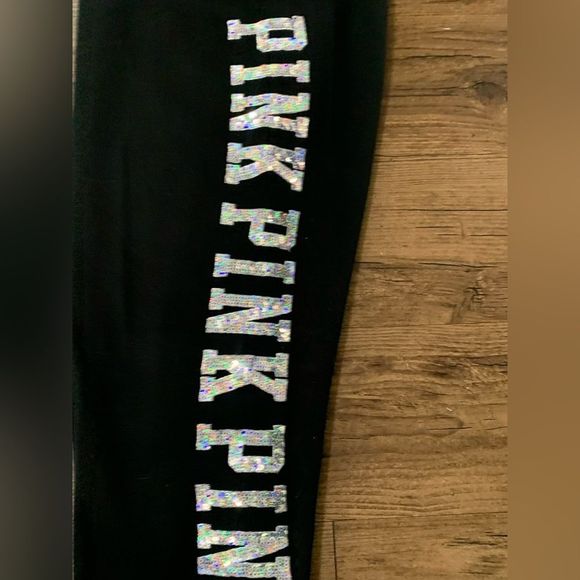 PINK VS HTF WATERCOLOR BLING HOODIE/ IRIDESCENT JOGGERS OUTFIT SET LARGE - Picture 9 of 12